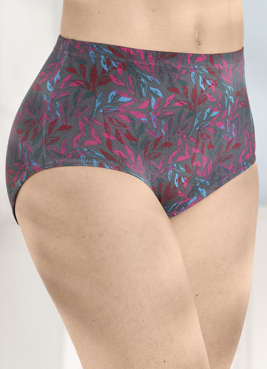 Slips - Laurina vierpack slips met kleurrijk printdesign, in Größe 038 bis 056, in Farbe ANTHRAZIT-AZALEE-BUNT Ansicht 1