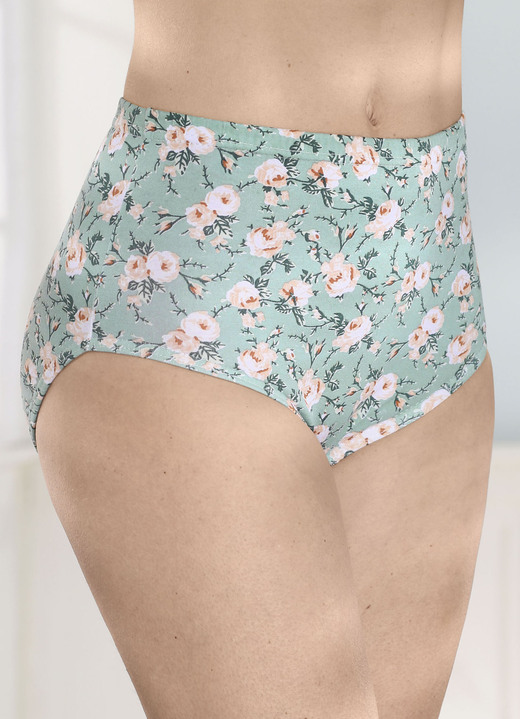Slips - Verpakking van vier slips met een mooi bloemendessin, in Größe 038 bis 056, in Farbe 2X JADE-PUDER-GRÜN BEDRUCKT, 2X JADE Ansicht 1