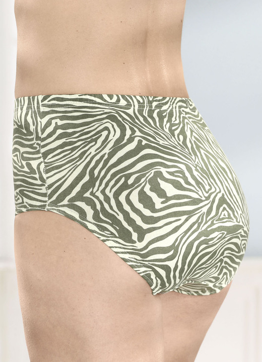 Slips - Zespack slips met elastische tailleband, in Größe 038 bis 056, in Farbe 2X LINDGRÜN-KHAKI BEDRUCKT, 2X LINDGRÜN, 2X KHAKI Ansicht 1