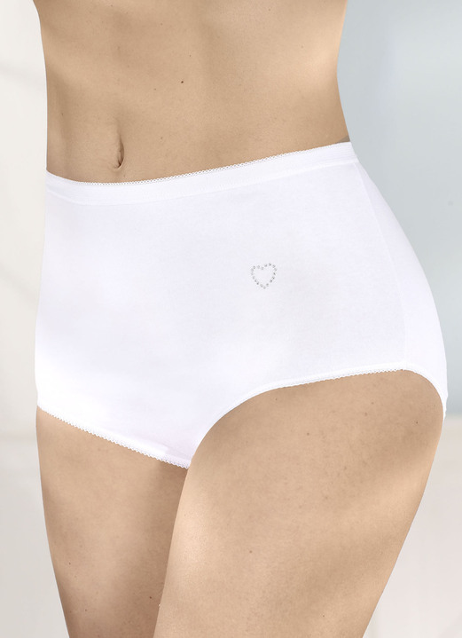Slips - Verpakking van vier slips met een klein hartje met strass steentjes op de voorkant, in Größe 038 bis 056, in Farbe WIT Ansicht 1