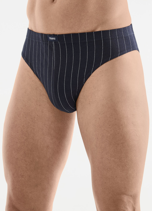 Slips & onderbroeken - Verpakking van vier slips met strependesign, in Größe 3XL bis XXL, in Farbe 1X MARINE, 1X SCHWARZ, 1X ANTHRAZIT MELIERT, 1X GRAU MELIERT Ansicht 1