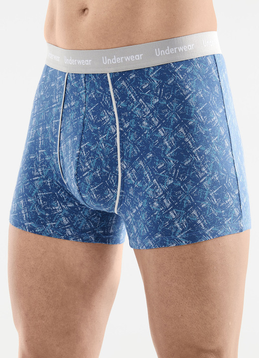 Pants & boxershorts - Driepack broeken met all-over print, in Größe 005 bis 011, in Farbe 3X BLAU-GRAU-TÜRKIS