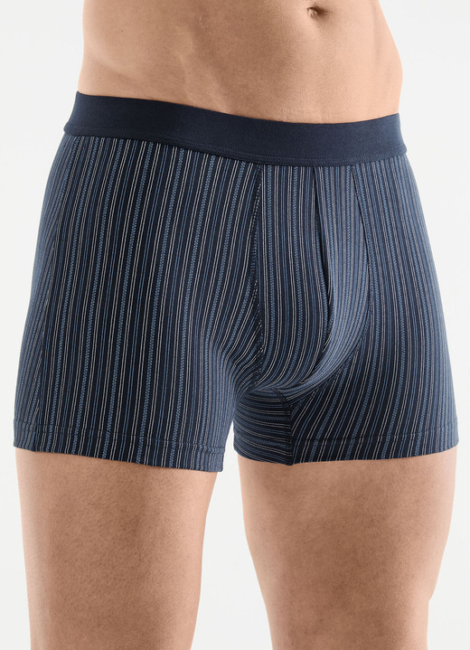 Pants & boxershorts - Vierpack broeken met zachte tailleband, in Größe 3XL bis XXL, in Farbe 1X MARINE GESTREIFT, 1X UNI MARINE, 1X ANTHRAZIT MEL. GESTREIFT, 1X UNI ANTHRAZIT MEL. Ansicht 1
