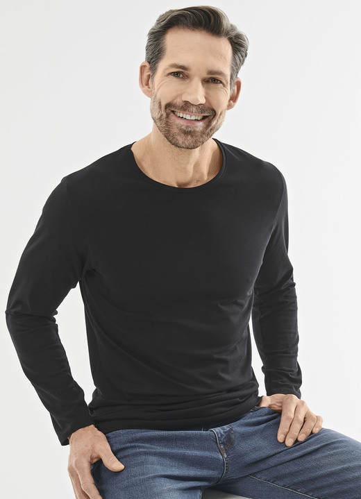 Onderhemden - Twee-pack shirts met lange mouwen, in Größe 005 bis 011, in Farbe 2X SCHWARZ