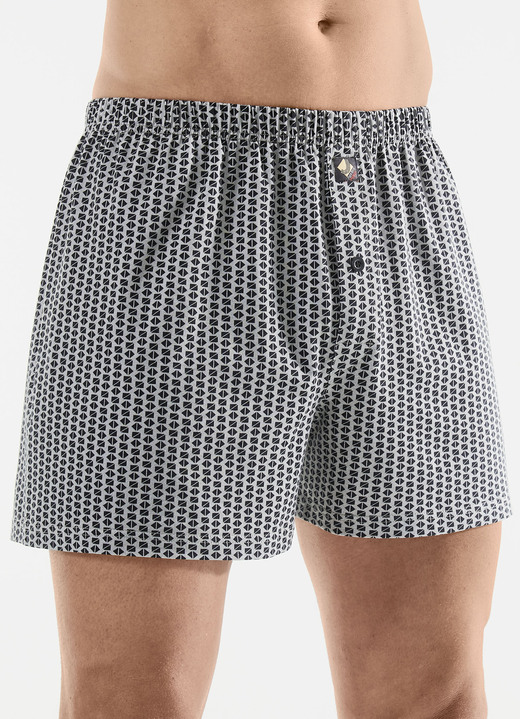Pants & Boxershorts - Fünferpack Boxershorts, in Größe 005 bis 016, in Farbe 3X GRAU-SCHWARZ, 2X INDIGOBLAU-SCHWARZ Ansicht 1