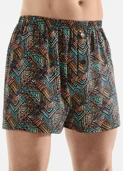 Pants & boxershorts - Drie-pack boxershorts met knoopsluiting, in Größe 005 bis 016, in Farbe 3X SCHWARZ-BUNT