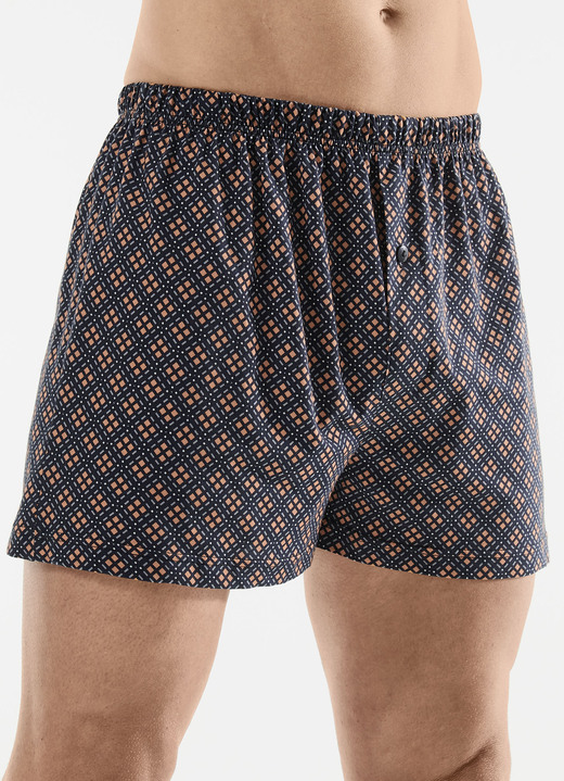 Pants & boxershorts - Vierpack boxershorts met knoopsluiting, in Größe 005 bis 016, in Farbe 2X NAVY-BUNT, 2X UNI NAVY
