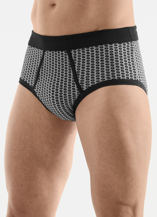 Slips & onderbroeken - Verpakking van vier slips met zachte tailleband, in Größe 005 bis 011, in Farbe 2X GRAU-SCHWARZ, 2X SCHWARZ-GRAU Ansicht 1