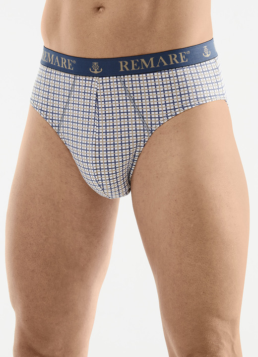 Slips & onderbroeken - Verpakking van vijf slips met ruitjesmotief, in Größe 004 bis 010, in Farbe 3X WEISS-SAND-BLAU, 2X WEISS-SAND-SCHWARZ Ansicht 1