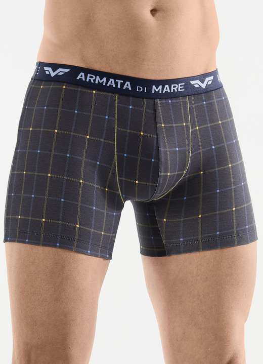 Pants & boxershorts - Vierpack geruite broeken, in Größe 005 bis 011, in Farbe 4X ANTHRAZIT-BLAU-GELB