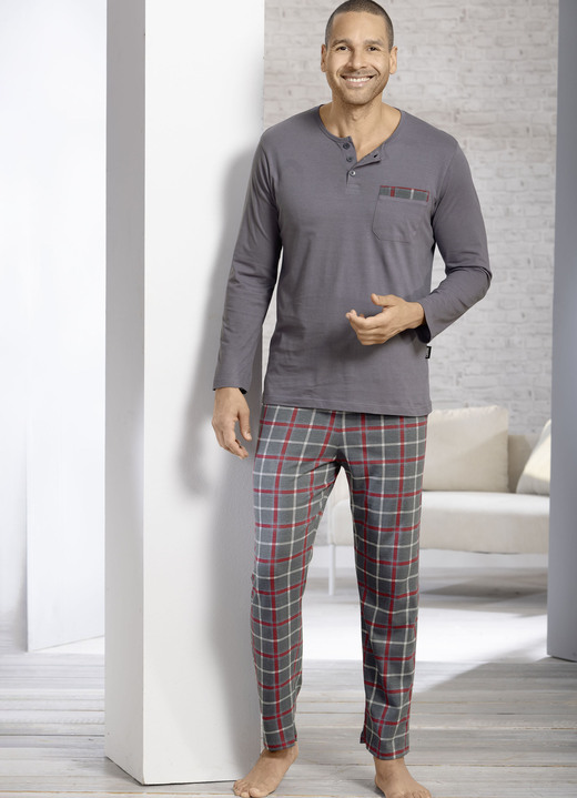Pyjama's - Twee-pack pyjama's met knoopjes aan de voorkant, in Größe 046 bis 062, in Farbe 1X GRAFIETKLEURIG, 1X BORDEAUXKLEURIG Ansicht 1