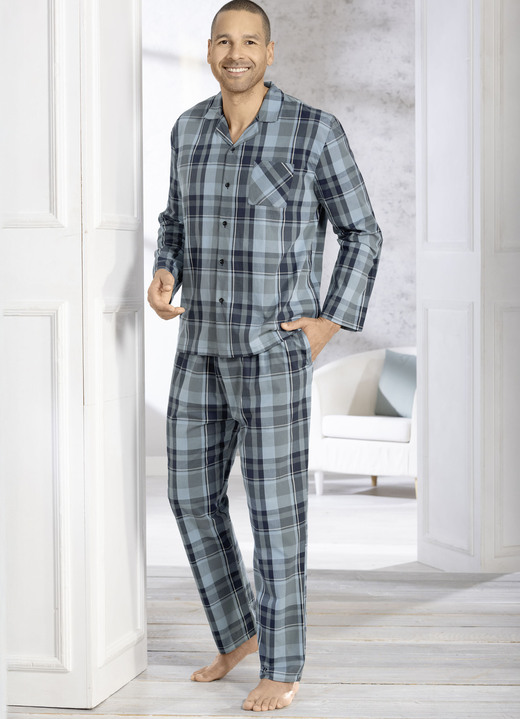 Pyjama's - Comte pyjama met doorknooptopje, in Größe 046 bis 060, in Farbe MINT-MARINE-BUNT Ansicht 1