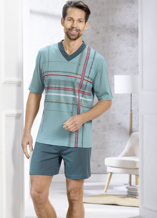 Shorties - Shorty met V-hals en printmotief, in Größe 046 bis 062, in Farbe MUNT-PETROL-KLEURRIJK Ansicht 1