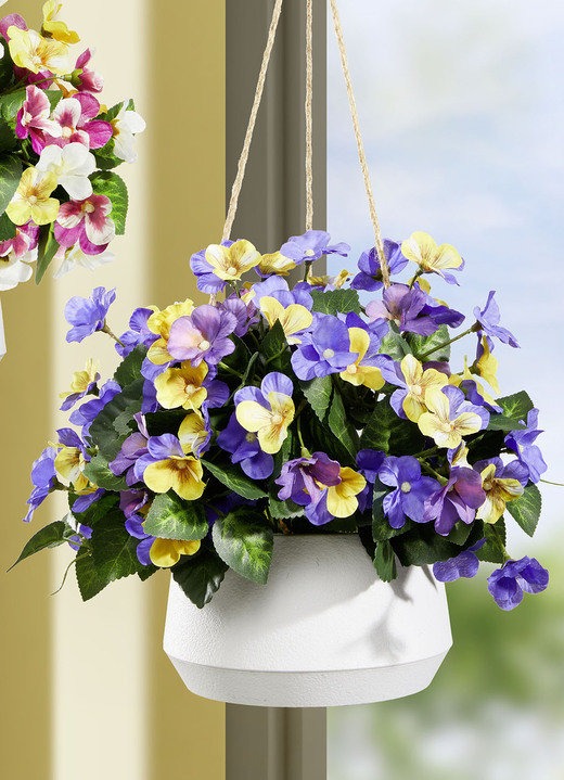 Kunst- & textielplanten - Viooltjes in hangmand, in Farbe GELB-VIOLETT Ansicht 1