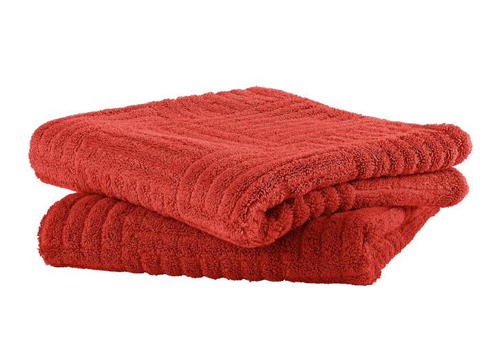 Badstof handdoeken - Zachte badstofserie met hoog-laagstructuur, in Größe 200 (2 handtassen 50/100 cm) bis 204 (1 handdoek, 70/140 cm), in Farbe ROT Ansicht 1