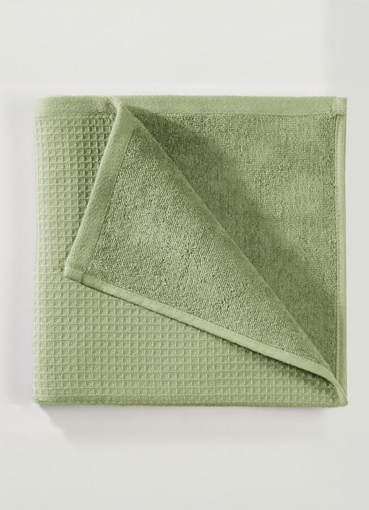 Badstof handdoeken - Wafelpiqué badstof serie van katoen, in Größe 200 (2 handtassen 50/100 cm) bis 204 (1 handdoek, 70/140 cm), in Farbe GRÜN Ansicht 1