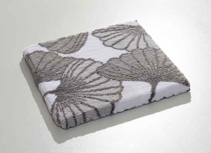 Badmatten - Badkamerset met ginkgo-bladmotief, in Größe 100 (Matje, halfrond 50/80 cm) bis 112 (Toiletdekselafdekking 47/50 cm), in Farbe GRAU Ansicht 1