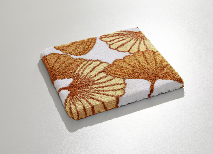 Badmatten - Badkamerset met ginkgo-bladmotief, in Größe 100 (Matje, halfrond 50/80 cm) bis 112 (Toiletdekselafdekking 47/50 cm), in Farbe TERRA Ansicht 1