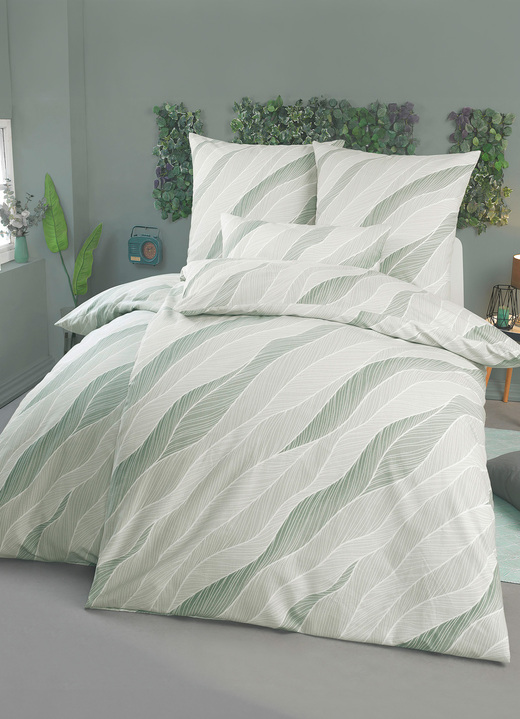 Beddengoed - Flanellen beddengoedset van hoge kwaliteit, in Größe 111 (40/80 cm + 135/200 cm) bis 115 (80/80 cm + 155/220 cm), in Farbe GRÜN Ansicht 1