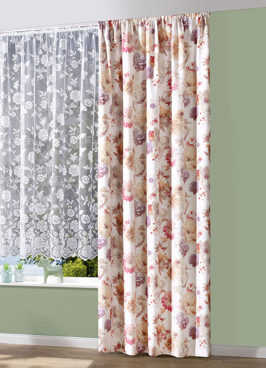 Klassiek - Bloemenmotief over gordijn, in Größe 358 (H 145 x B 140 cm) bis 456 (H 245 x B 140 cm), in Farbe ROSÉ Ansicht 1