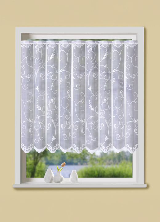 Korte gordijnen - Kleine raamjaloezieën in jacquardkwaliteit, in Größe 661 (30x105 cm) bis 890 (120x105 cm), in Farbe WEISS Ansicht 1