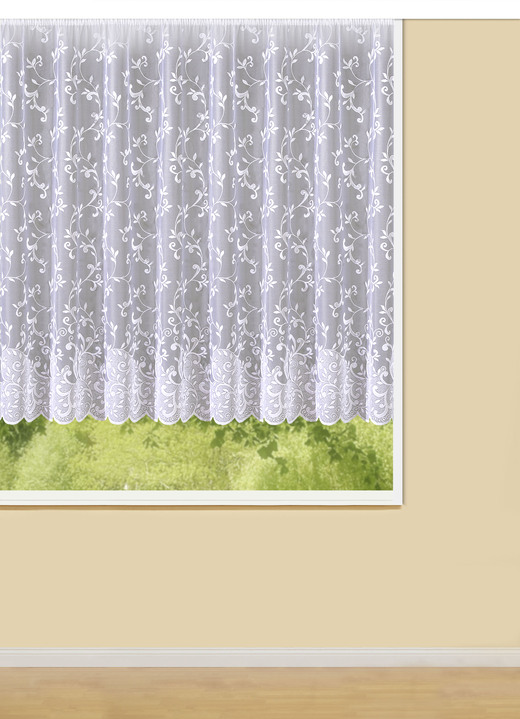 Klassisch - Blumenfenster-Store, in Größe 140 (125x300 cm) bis 179 (175x450 cm), in Farbe WEISS Ansicht 1