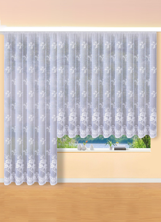 Klassisch - Blumenfenster-Store, in Größe 136 (H100xB300 cm) bis 298 (H245xB600 cm), in Farbe WEISS Ansicht 1