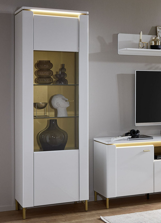Vitrines - Vitrinekast met LED-verlichting en softclose, in Farbe WITGOUD, in Ausführung 1 deur Ansicht 1