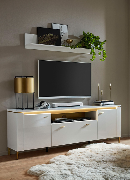TV- & Hifi-Möbel - TV-Longboard, groß,Wandregal, in Farbe WEISS-GOLD, in Ausführung groß Ansicht 1