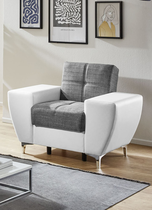 Gestoffeerde meubels - Vrijstaand gestoffeerd meubel met bedstee en relaxfunctie, in Farbe GRIJS-WIT, in Ausführung Fauteuil Ansicht 1