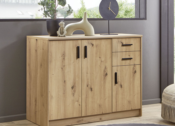 Commodes - Combinatie-sterke ladekastserie, in Farbe Ambachtelijke eik, in Ausführung Commode, 3 deuren, 2 schuifladen Ansicht 1