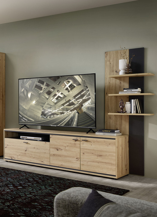 TV- & hifi-meubels - TV longboard met wandpaneel, in Farbe ARTISAN EICHE-GRAFIT Ansicht 1