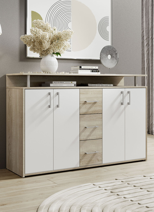 Sideboards - Stijlvol highboard, in Farbe SONOMA WITTE EIK Ansicht 1