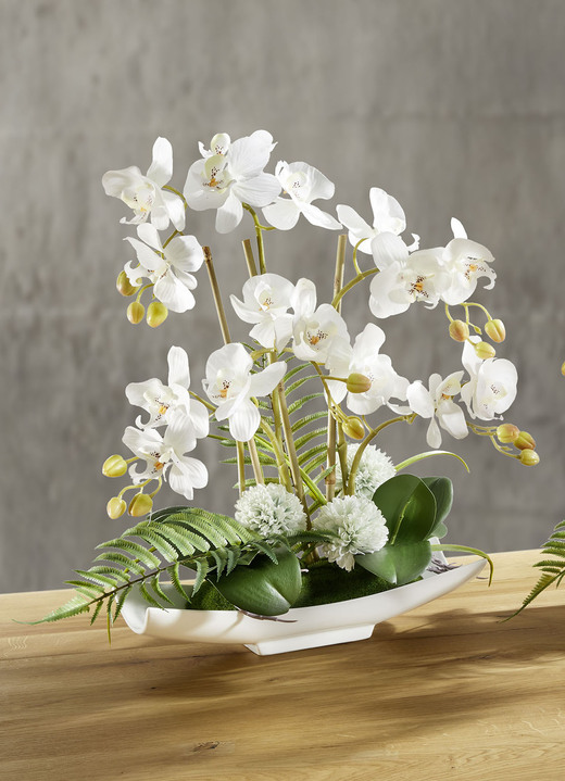 Kunst- & textielplanten - Orchideeën arrangement in kom, in Farbe WEISS Ansicht 1