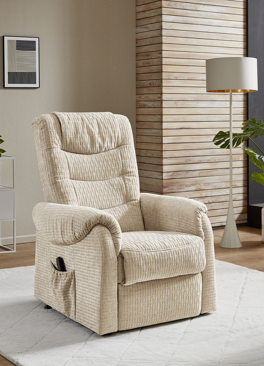 TV-Fauteuil / Relax-fauteuil - TV-stoel op wielen, in Farbe BEIGE, in Ausführung TV-fauteuil, handmatig verstelbaar Ansicht 1