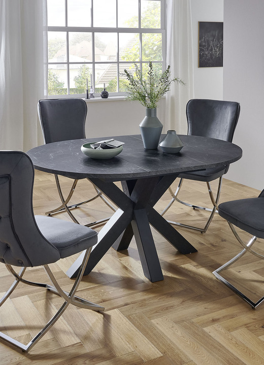 Eettafels - Ronde eettafel met uitschuifbaar blad, in Farbe SCHWARZ-KERAMIK Ansicht 1