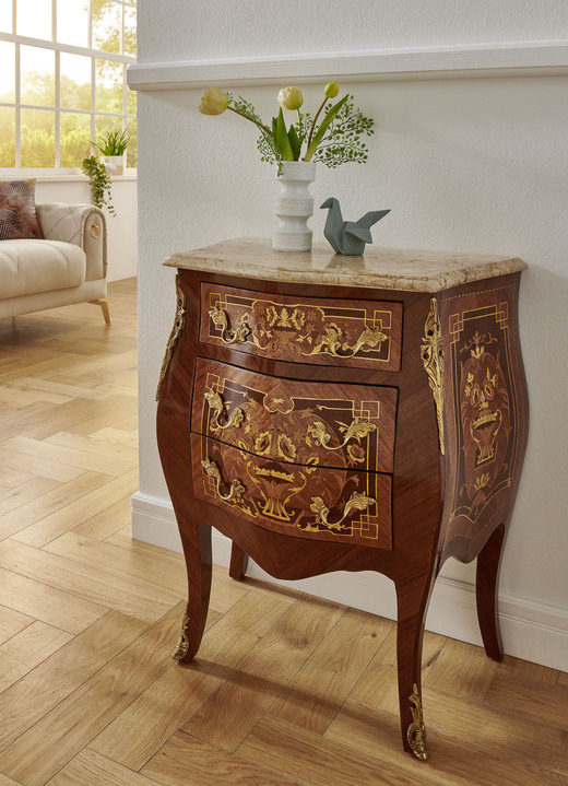 Commodes - Ladekast met marmeren conglomeraat blad, in Farbe WALNOOT-GOUD