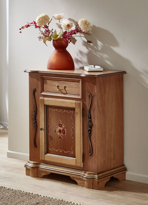 Commodes - Gedeeltelijk massieve ladekasten met inlegwerk, in Farbe NATUR, in Ausführung Commode, 1 deur Ansicht 1