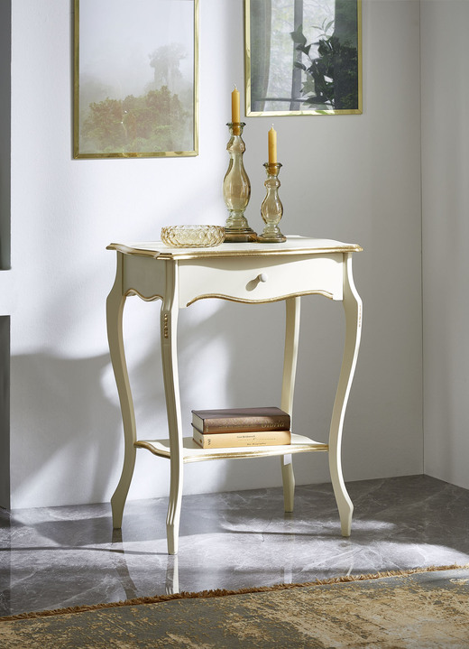 Garderobenmöbel - Telefontisch, in Farbe WEISS-GOLD Ansicht 1