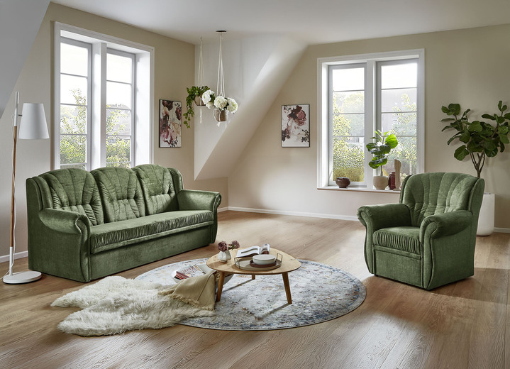 Gestoffeerde meubels - Klassieke gestoffeerde meubels, in Farbe DONKERGROEN, in Ausführung Gestoffeerde suite, 2-delig met fauteuil Ansicht 1