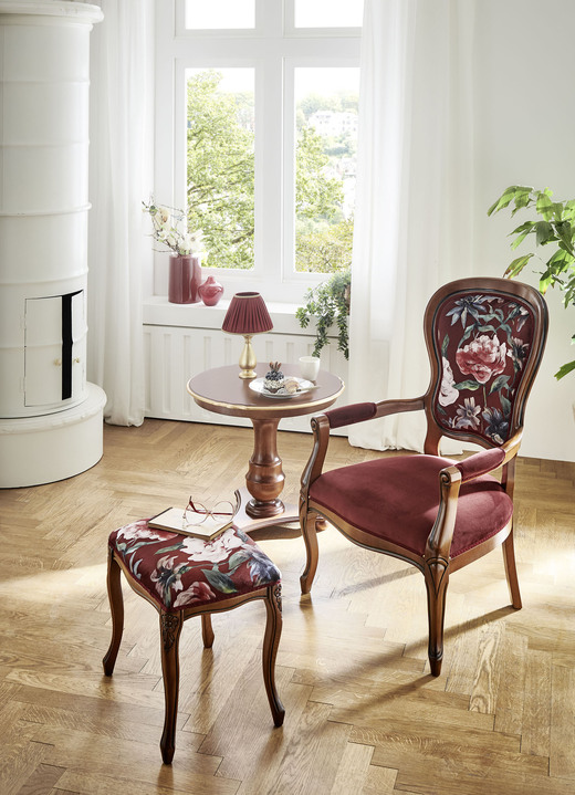 Stilmöbel - Armlehnensessel, in Farbe NUSSBAUM-BORDEAUX, in Ausführung Hocker Ansicht 1