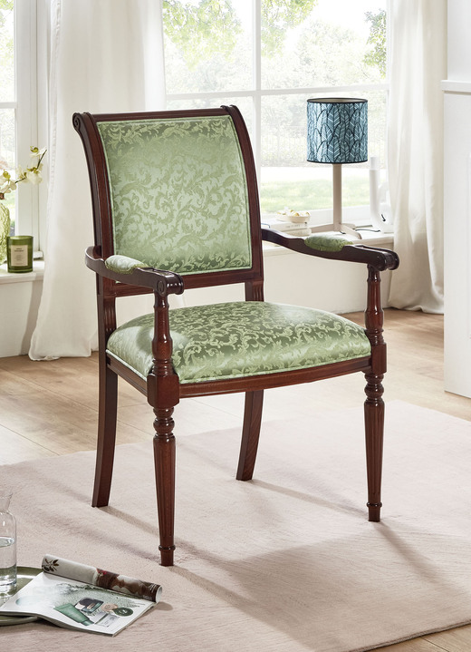 Stoelen & zitbanken - Eetkamerstoelen met massief beukenhouten frame, in Farbe WALNOOTGROEN, in Ausführung Leunstoel Ansicht 1