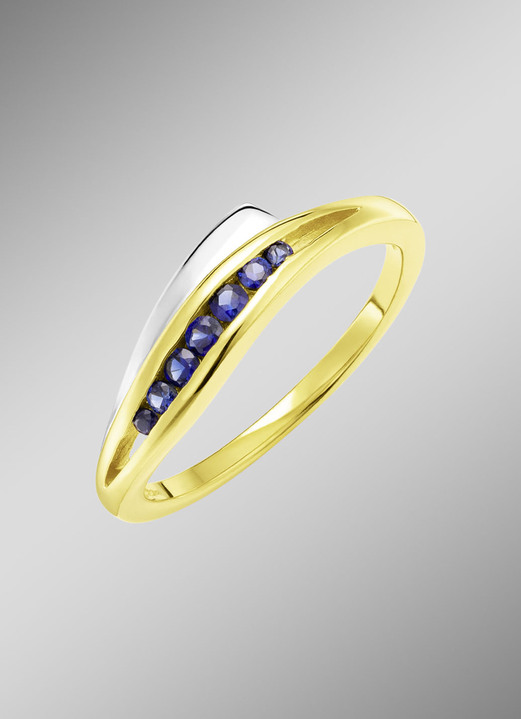 Ringen - Damesring in bicolor met synthetische saffier, in Größe 160 bis 220, in Farbe  Ansicht 1