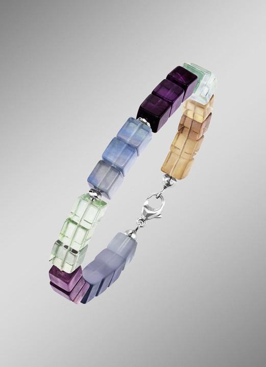 Halskettingen - Prachtige set met hematiet, bewerkt en fluoriet in veelkleurig, in Farbe , in Ausführung Armband, 19,5 cm lang Ansicht 1
