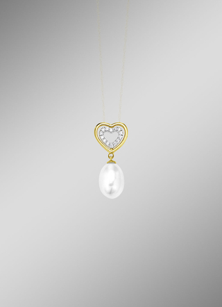Hartvormige hanger met zoetwaterparel en synthetische zirkonia