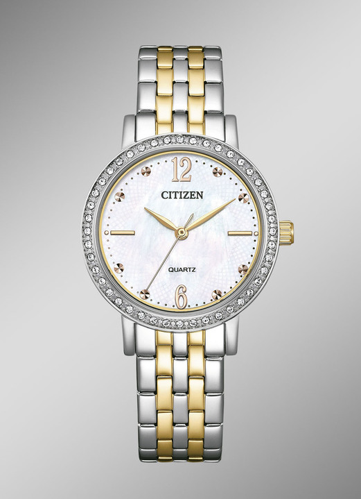 Stalen band / metalen band - Citizen quartz dameshorloge met parelmoer inleg, in Farbe  Ansicht 1