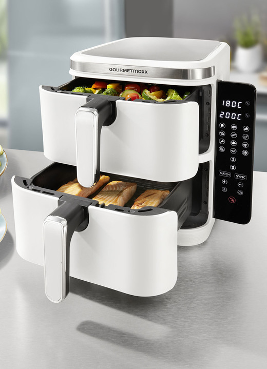 Hetelucht friteuses - Digitale dubbelkamer heteluchtfriteuse “FryUP”, in Farbe WIT Ansicht 1