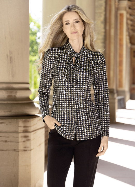 Laura Kent - Blouse met pied-de-poulemotief, in Größe 036 bis 054, in Farbe SCHWARZ-KHAKI-ECRU Ansicht 1