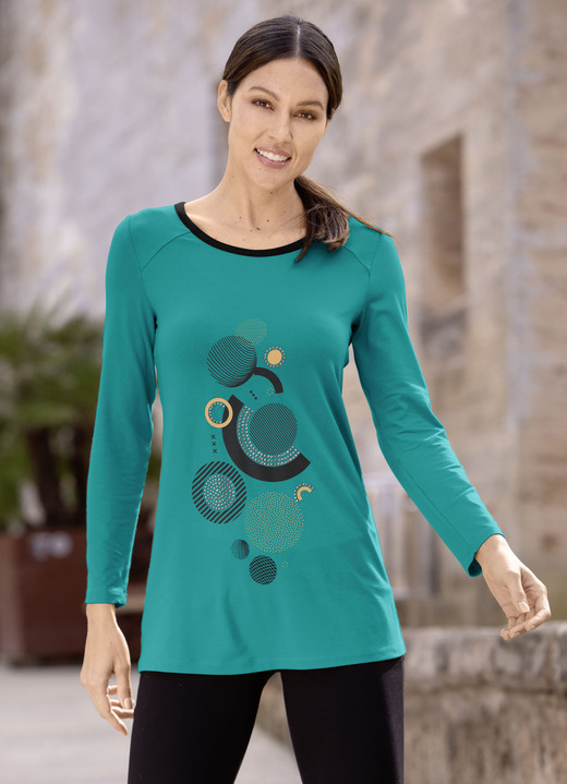 Lange mouw - Lang shirt met motiefprint in 2 kleuren, in Größe 038 bis 054, in Farbe BENZINE Ansicht 1
