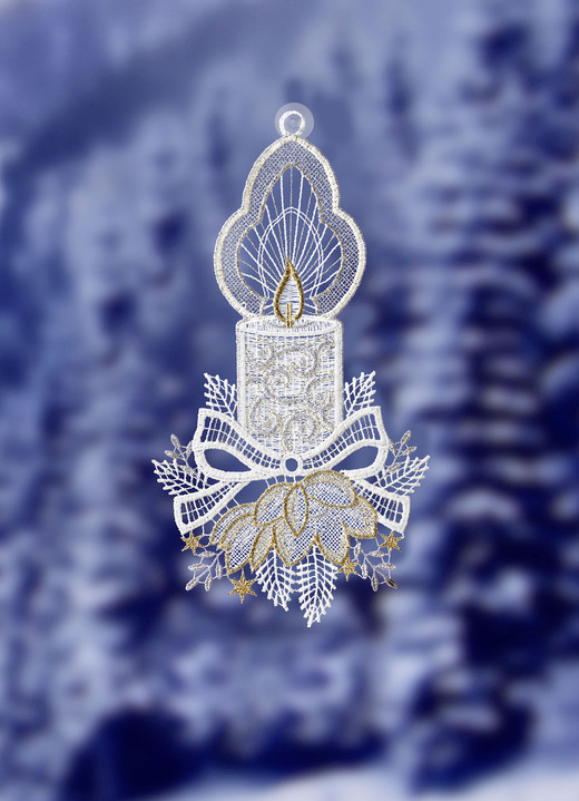 Raamhangers - Sfeervol raamschilderij van Plauen-kant, in Farbe WIT-GOUD-ZILVER